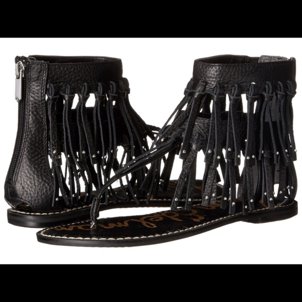 Sam Edelman Black Fringe Gladiator Sandals